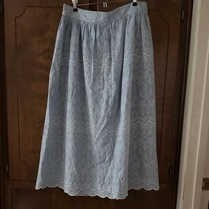 LOFT Light Blue Lacey Pattern Embroidered Throughout Maxi Skirt